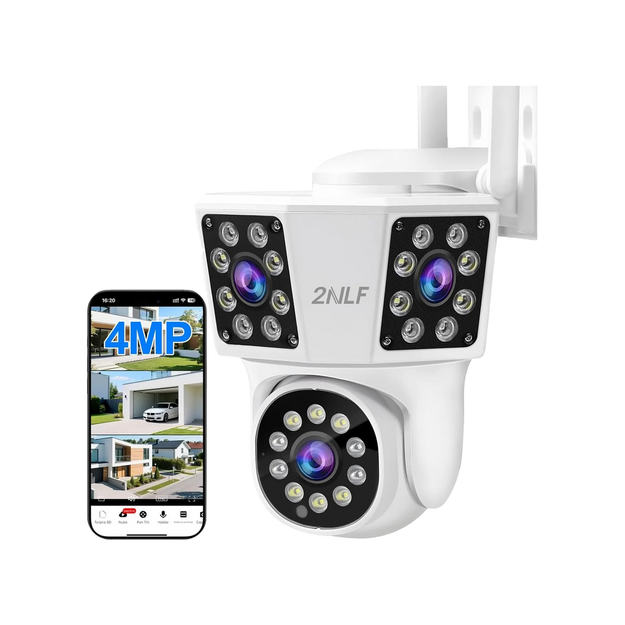 2NLF 4MP Outdoor WiFi Security Camera, 3-Lens, 360° Auto Tracking