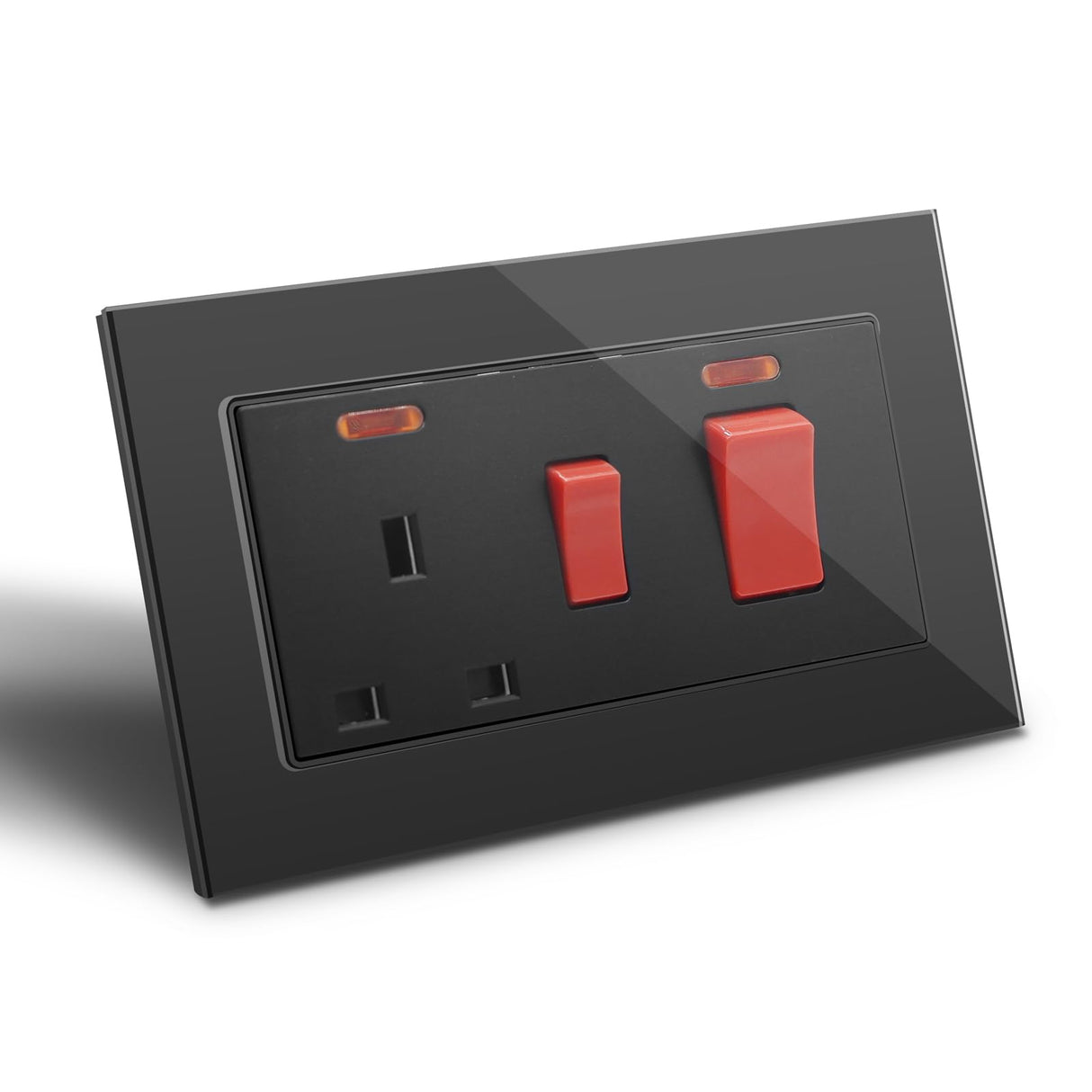 BSEED Double Switched Wall Socket 2 Gang Black with USB C & USB A Charging Ports, 13A Wall Electric Power Socket with Glass Panel