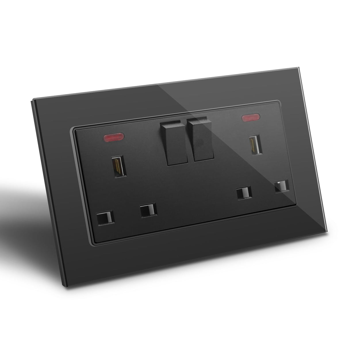 BSEED Double Switched Wall Socket 2 Gang Black with USB C & USB A Charging Ports, 13A Wall Electric Power Socket with Glass Panel