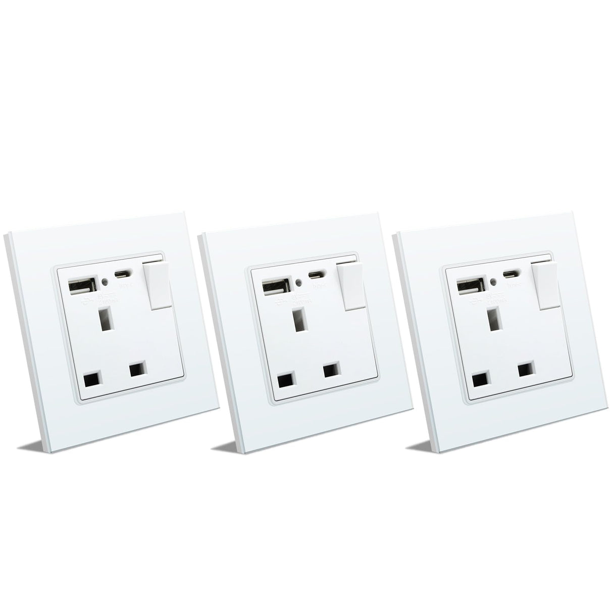 BSEED Double Switched Wall Socket 2 Gang Black with USB C & USB A Charging Ports, 13A Wall Electric Power Socket with Glass Panel