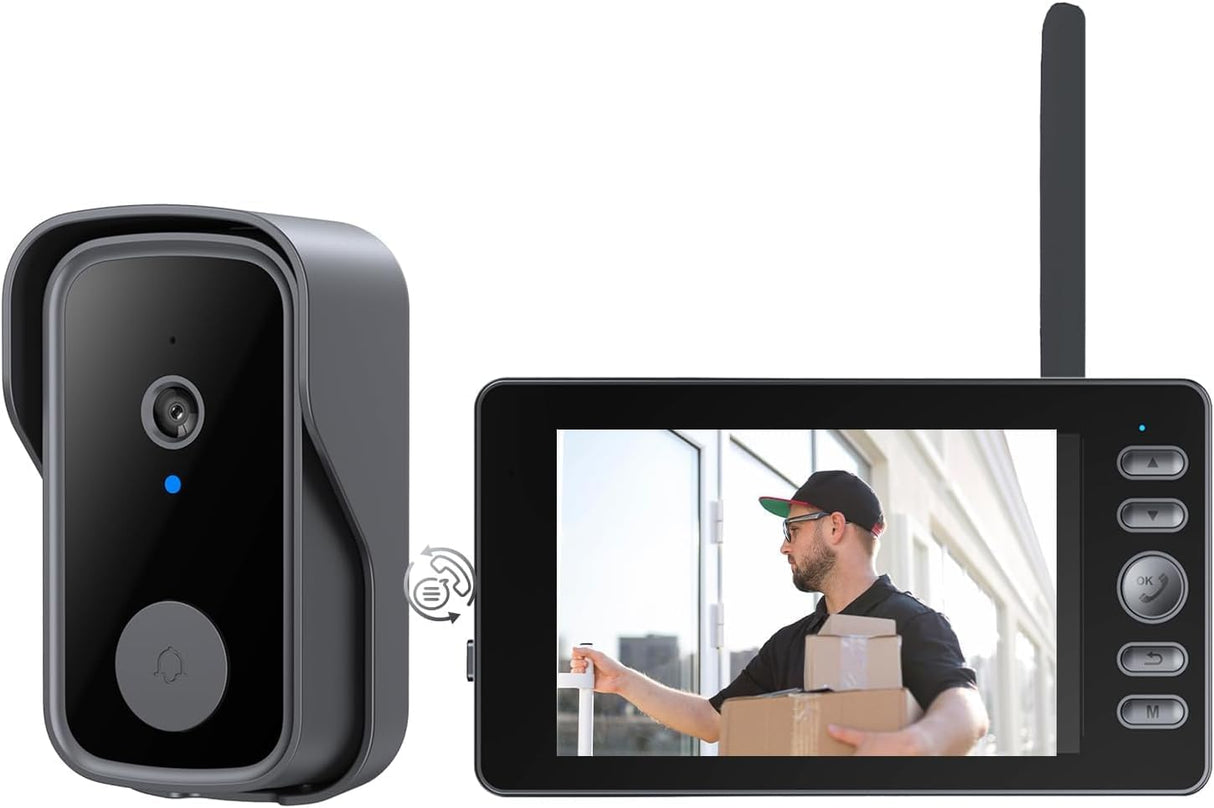 Wireless Video Doorbell,4.3-inch IPS 1080P Monitor Screen Door Bell Camera with Bidirectional Wake-up, Two-Way Intercom,Night Version,120° Angle for Home,Villa,Apartment,Easy Installation,No WIFI