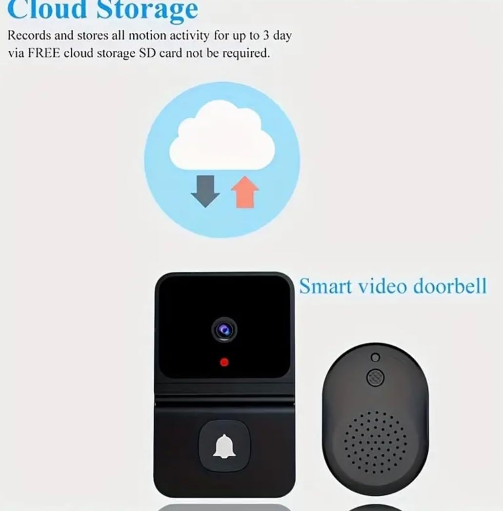 Smart Doorbell Camera with WiFi, HD Video, Mobile App Monitoring, Two-Way Audio, Black