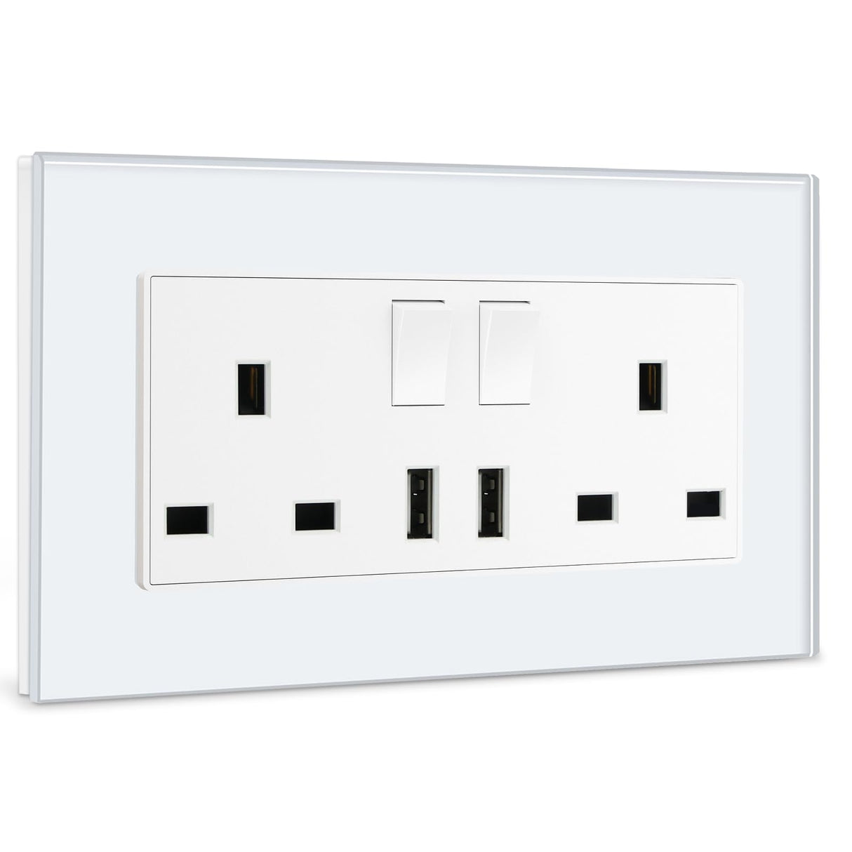 BSEED Double Switched Wall Socket 2 Gang Black with USB C & USB A Charging Ports, 13A Wall Electric Power Socket with Glass Panel
