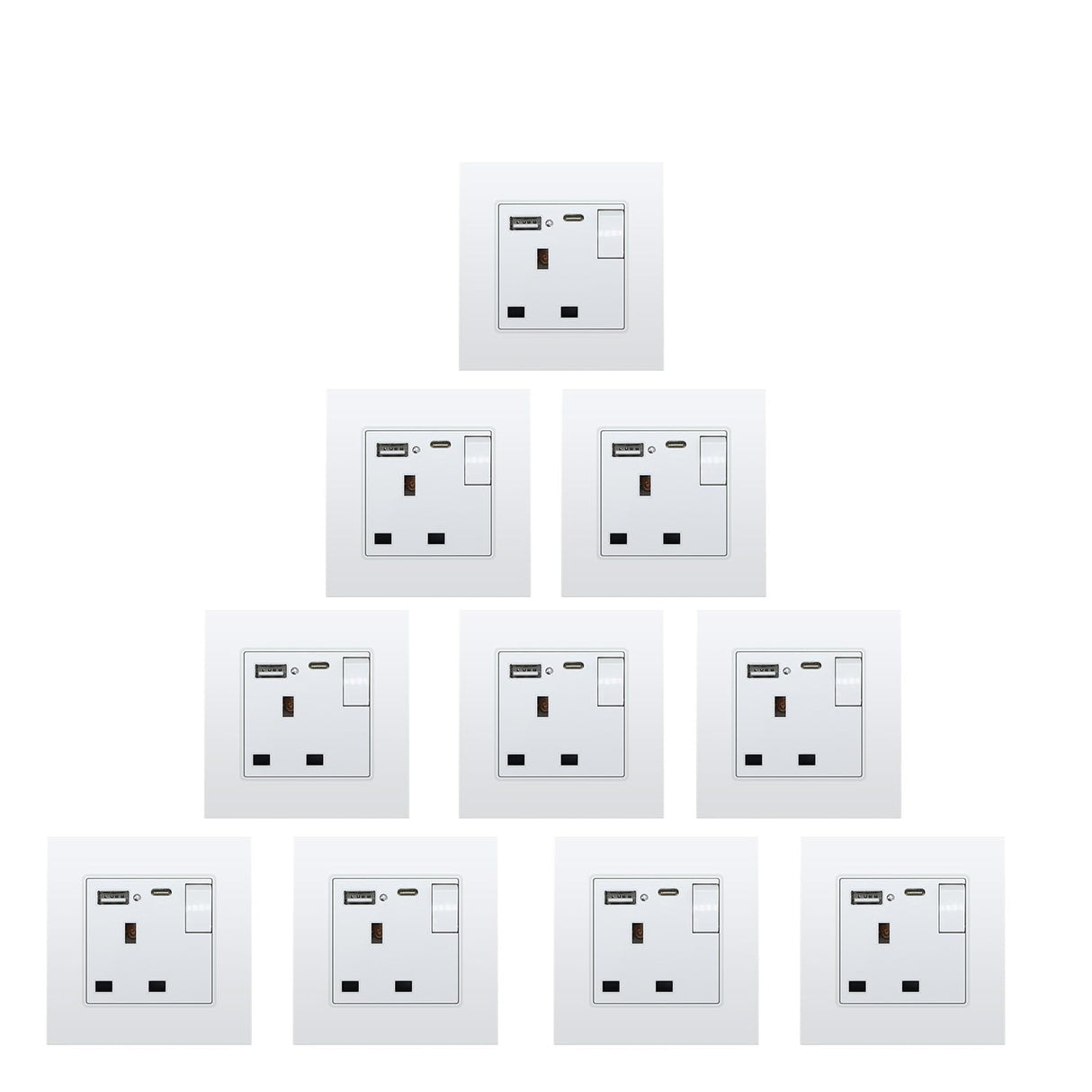 BSEED Double Switched Wall Socket 2 Gang Black with USB C & USB A Charging Ports, 13A Wall Electric Power Socket with Glass Panel