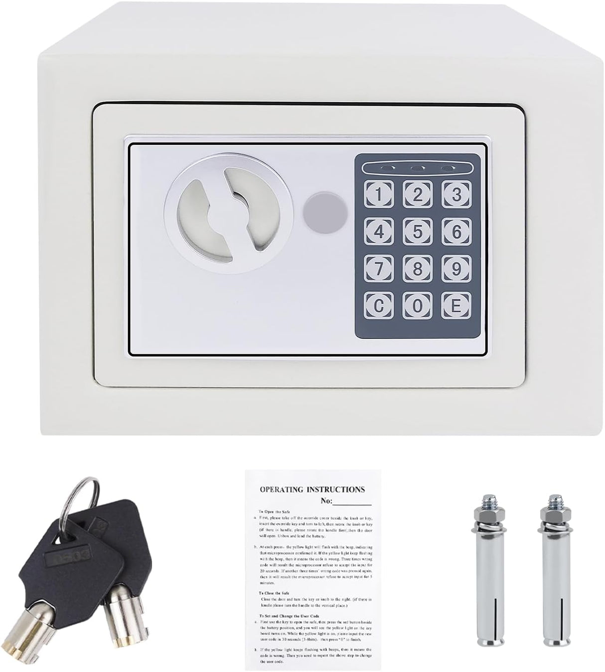 Digital Cash Money Safe Box with PIN code & keys, 6.6L Safety Alloy Steel Electronic Home Safe with Anti-theft System, High-Security Compact Household (White - 6.6L)