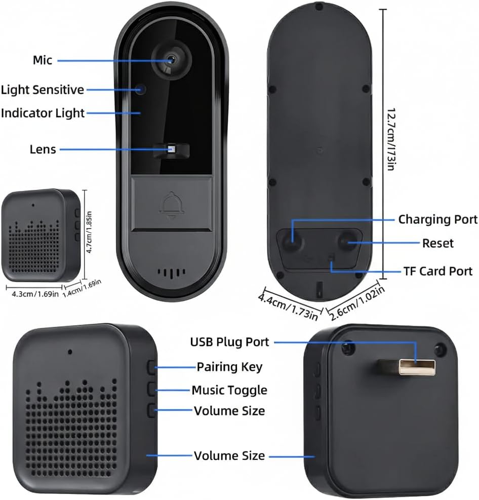 UanTii Tuya Smart Video Doorbell 720P HD Wireless Video Intercom Door Bell Camera Two-Way Audio Night version for Home Security