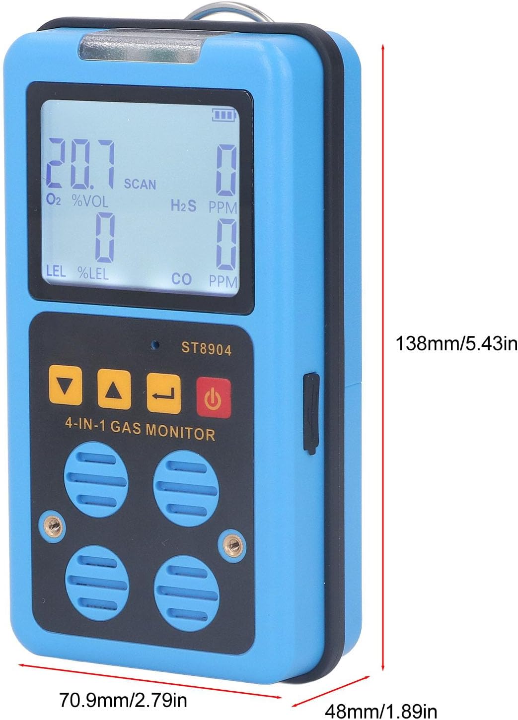 BROLEO Portable 4-Gas Detector (H2S/O2/CO/LEL) with LCD + Alarm