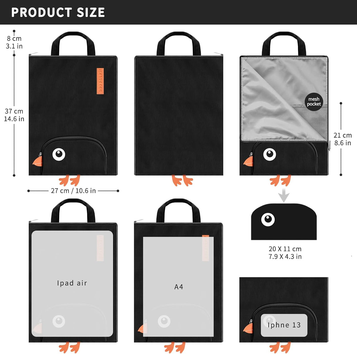 A4 Document Bag Portable File Organiser Bag Zip Portfolio Folder File Wallet with Handle File Carrying Case Large Document Holder Bag for Office School Business Travel Conference 37x27cm (Crow)