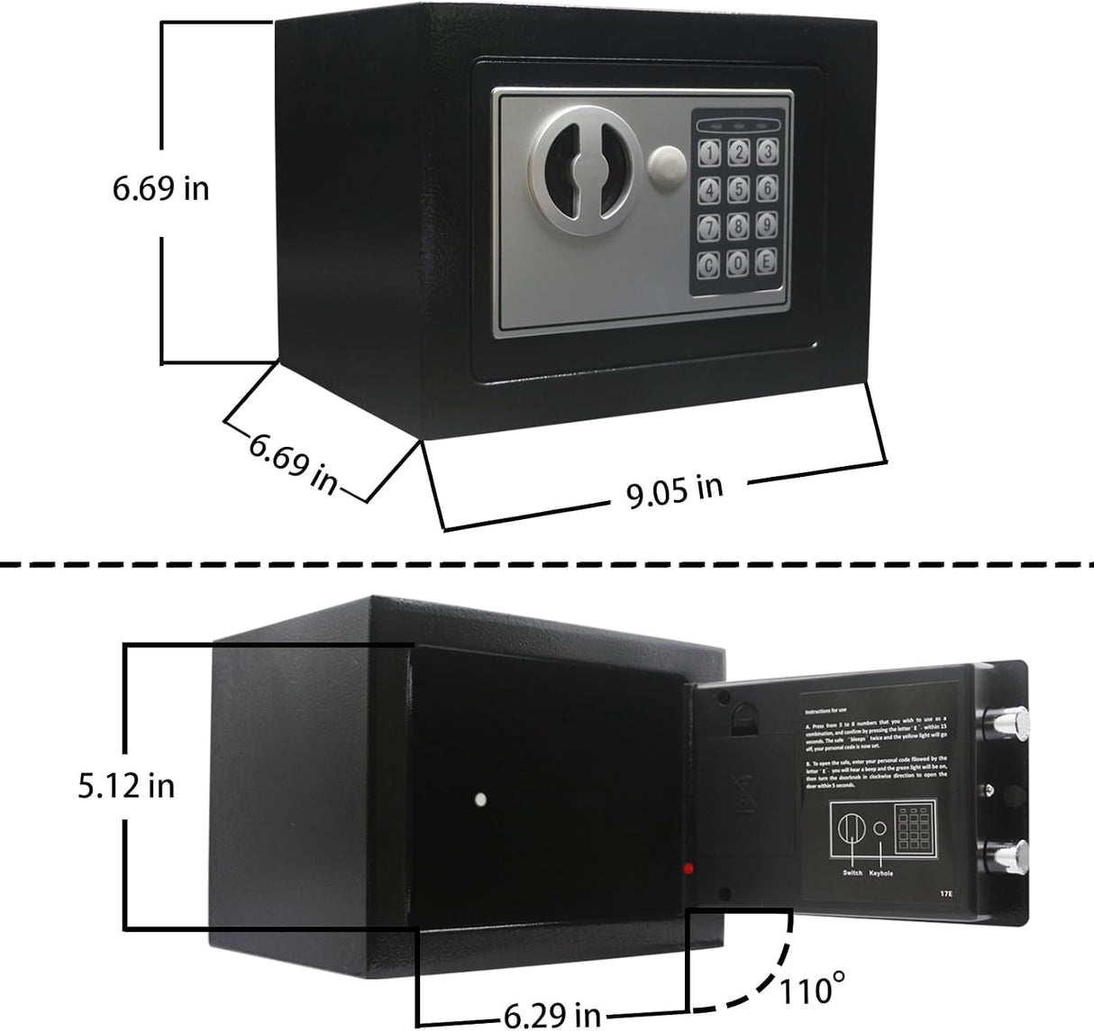 Nyganmelloz Digital Safe Box with Key, Small Electronic Security Safe with Digital Keypad & Override Keys, Home Office Hotel Money Cash Box for Jewelry, Documents, Valuables (Black)