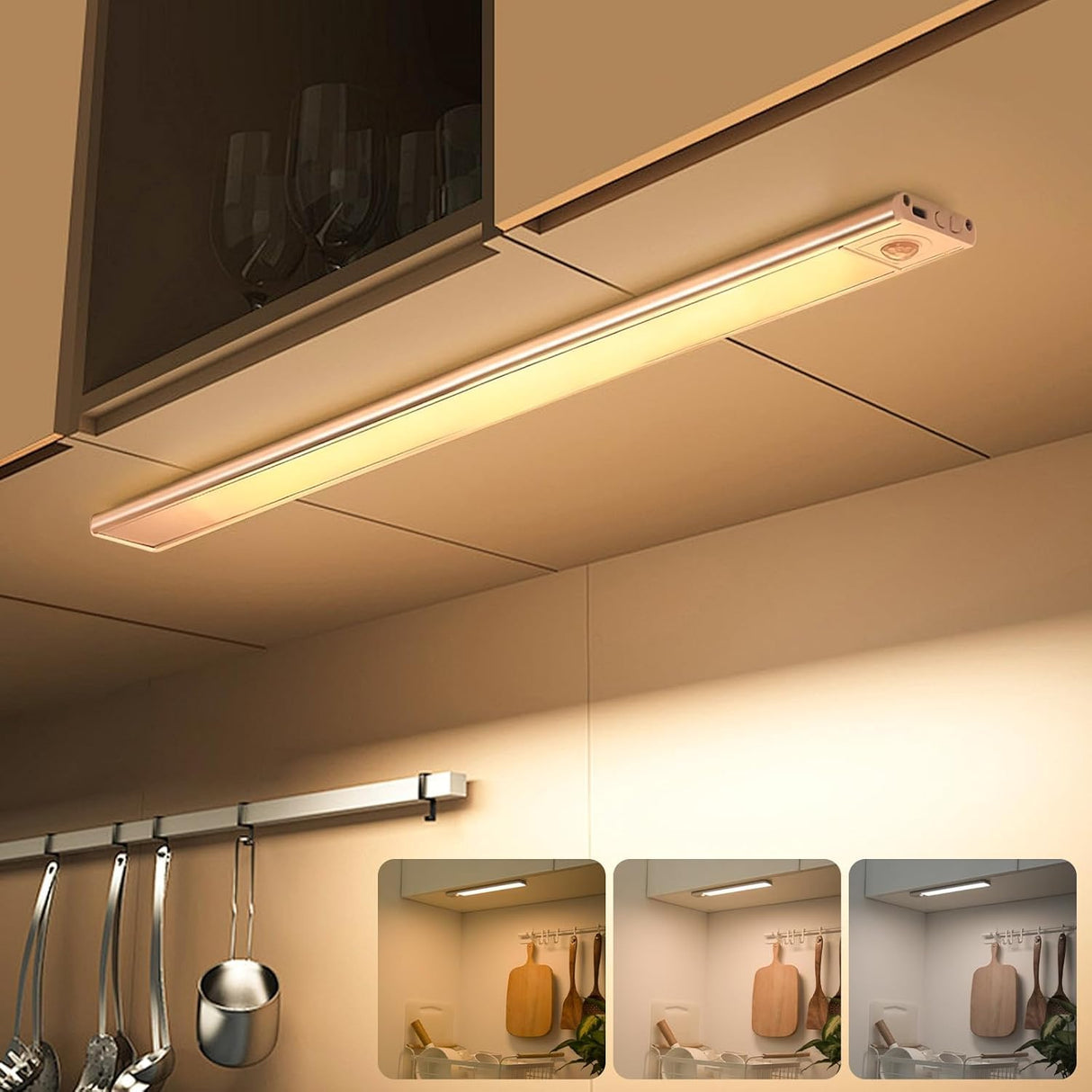 Under Cabinet Light, Necomi 2 Pack 3 Colors Motion Sensor Light 2500mAh Rechargeable Wireless Closet light,Dimmable Night Lights for Bedroom,Closet,Kitchen,Hallway, Cupboard Light,40CM