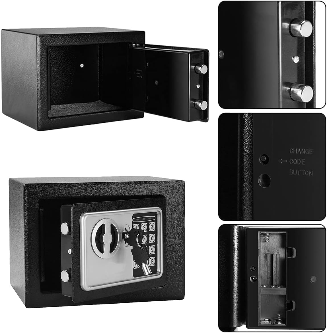 Nyganmelloz Digital Safe Box with Key, Small Electronic Security Safe with Digital Keypad & Override Keys, Home Office Hotel Money Cash Box for Jewelry, Documents, Valuables (Black)