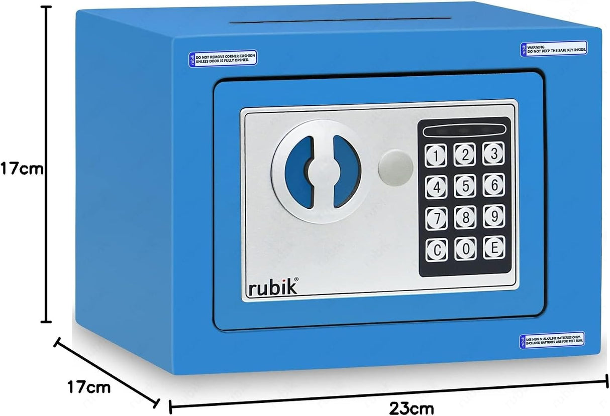 Rubik Mini Cash Deposit Drop Slot Safe Box with Key and Pin Code Option (Blue)