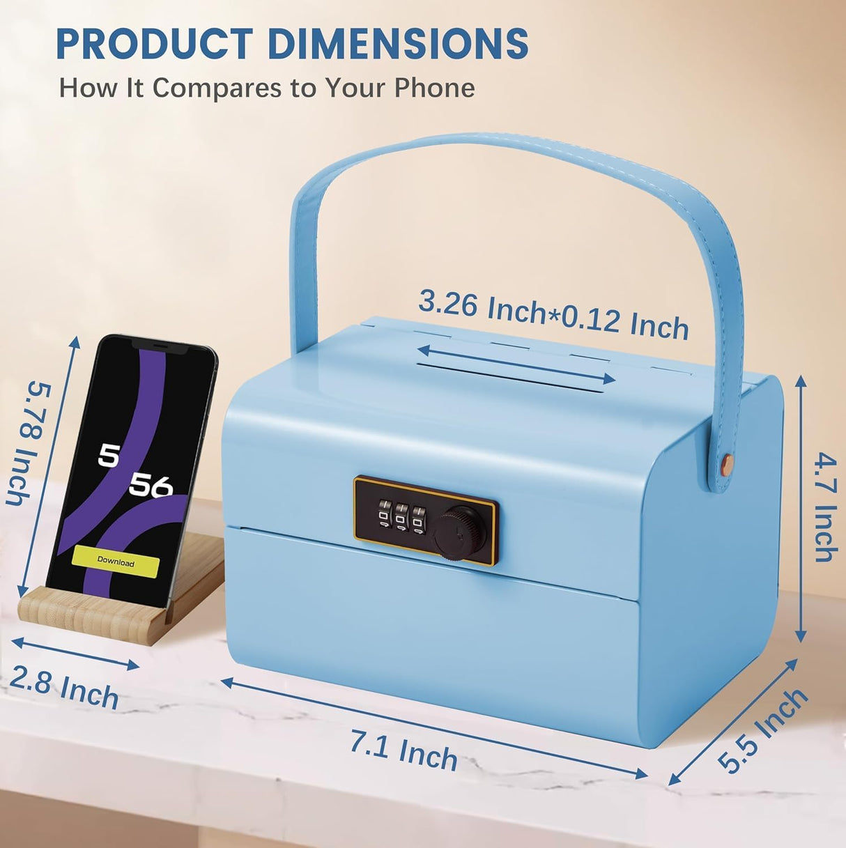 Mini Safe Box for Kids - Portable Money Lock with Combination Lock for Cash, Jewelry & Valuables, Lightweight Security Safe Metal Money Box for Cash Saving for Kids Boys Girls (Blue)