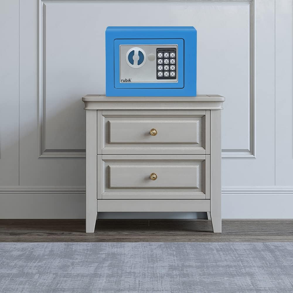 Rubik Mini Cash Deposit Drop Slot Safe Box with Key and Pin Code Option (Blue)