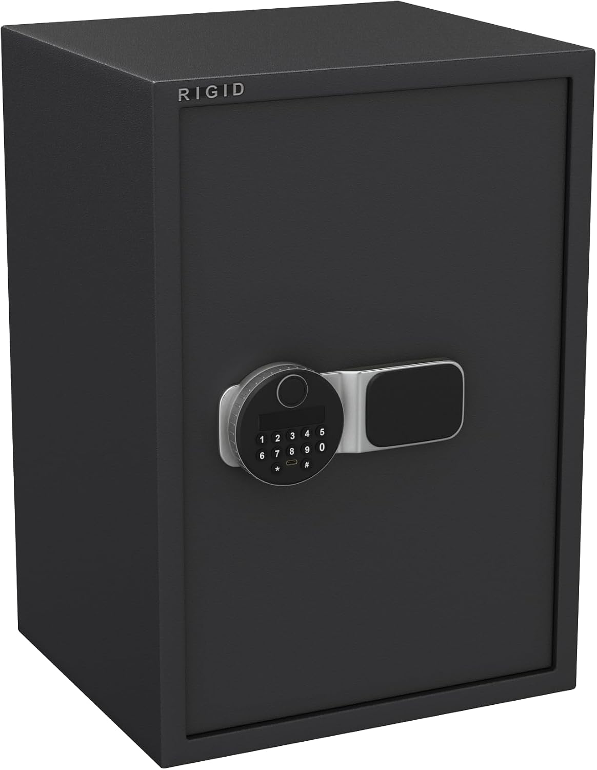RIGID Hotel Safe Box | Tall Steel Strongbox with Digital Lock and Key | Heavy-Duty Safe for Office, Home, Business Use | Secure A4 Files, Jewelry, Cash (33D x 35W x 50H CM), Pre-Assembled