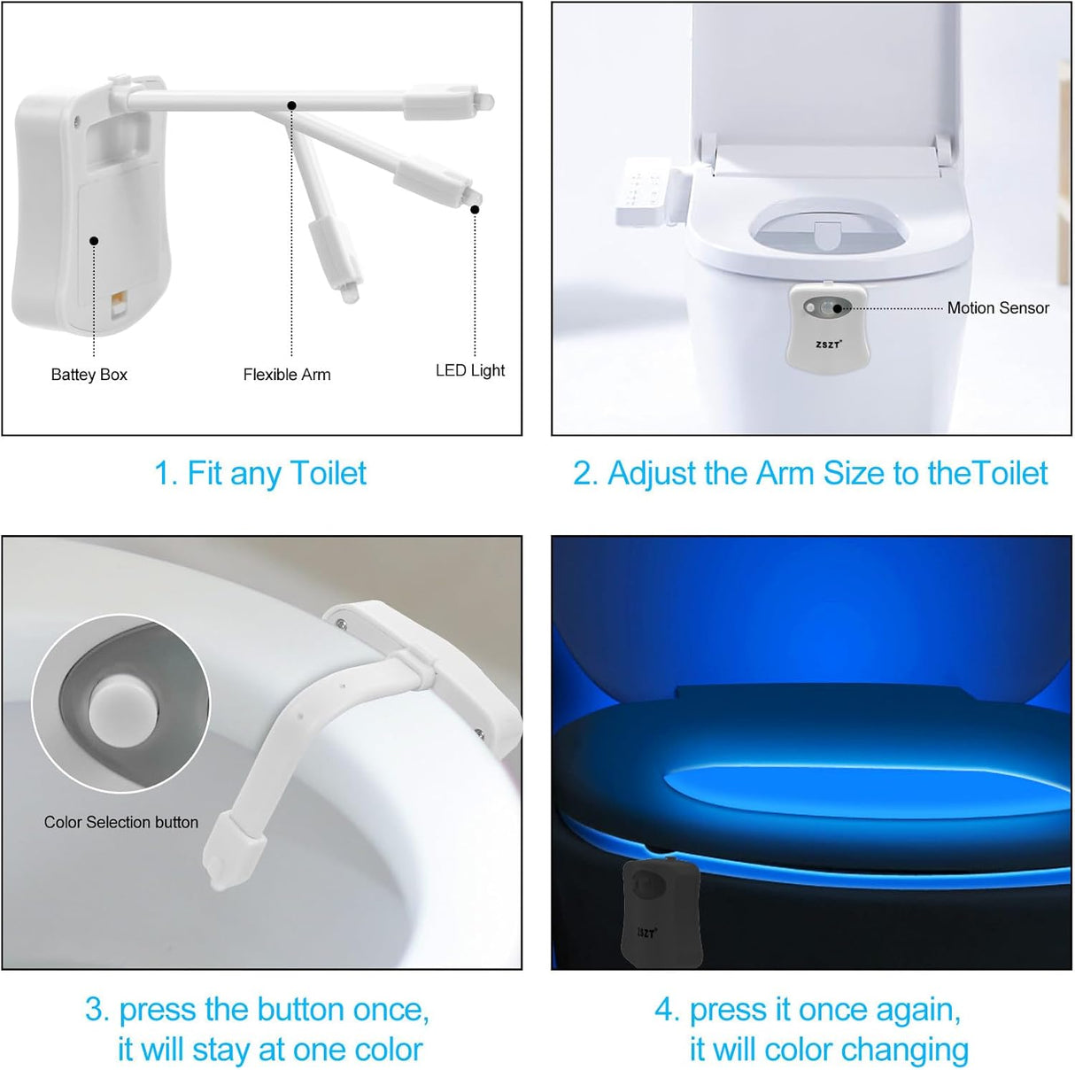 Toilet Night Light Toilet Bowl Light Motion Sensor with 8 Color Changing, Sensor LED Washroom Night Light Fits Any Toilet