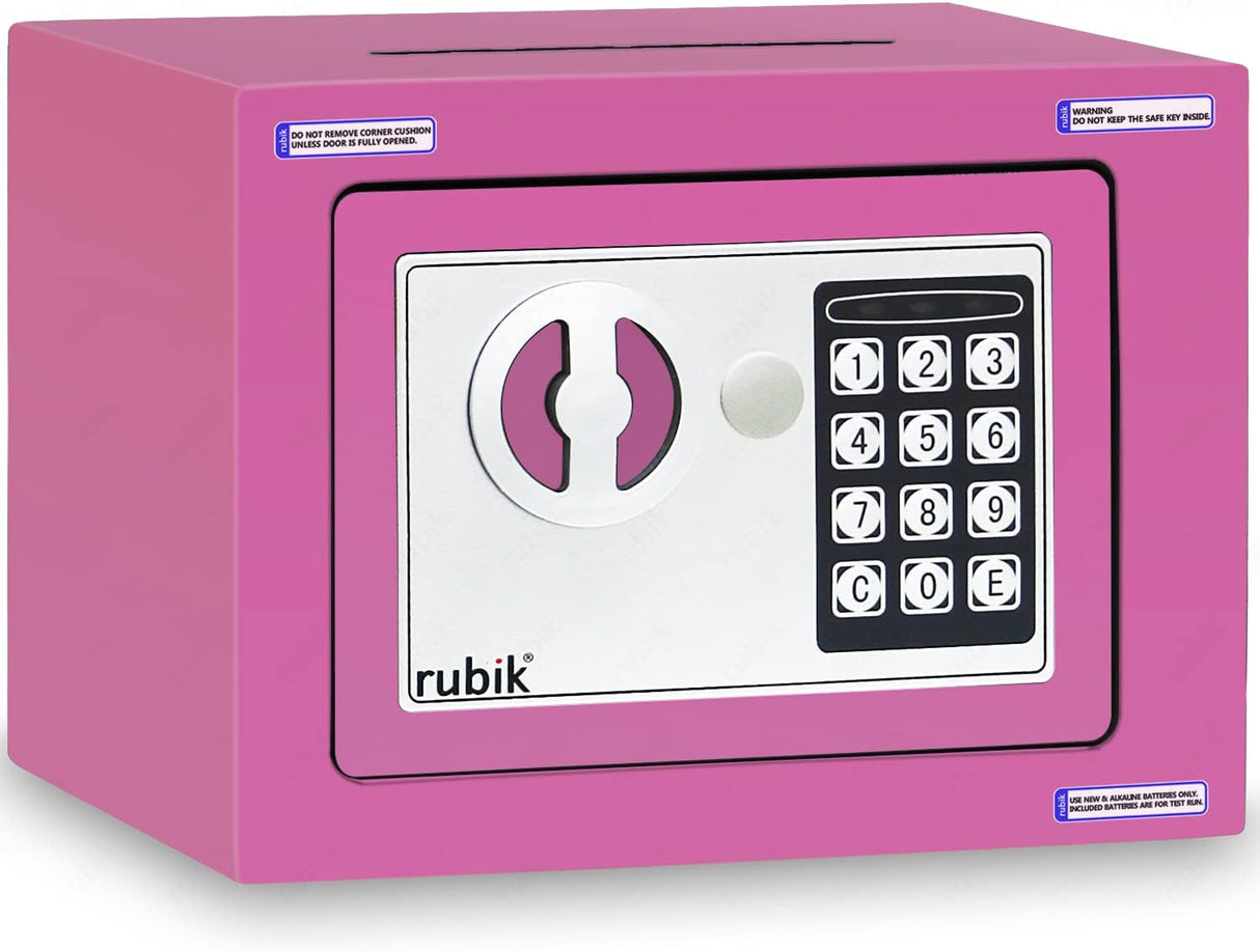 Rubik Mini Cash Deposit Drop Slot Safe with Key + PIN (Pink)
