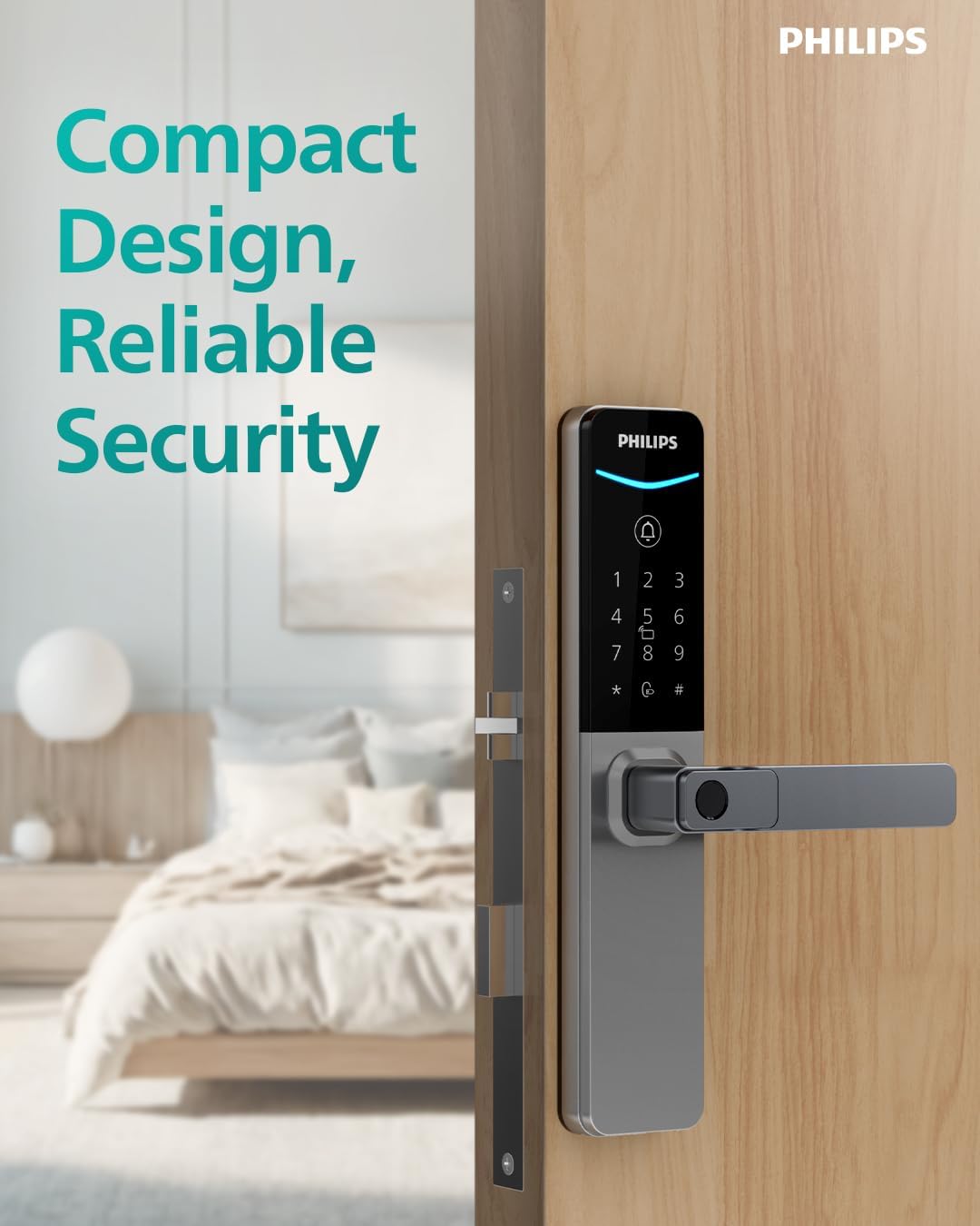 Philips EasyKey DDL615-5HBS Smart Lock, Fingerprint + PIN + RFID + App