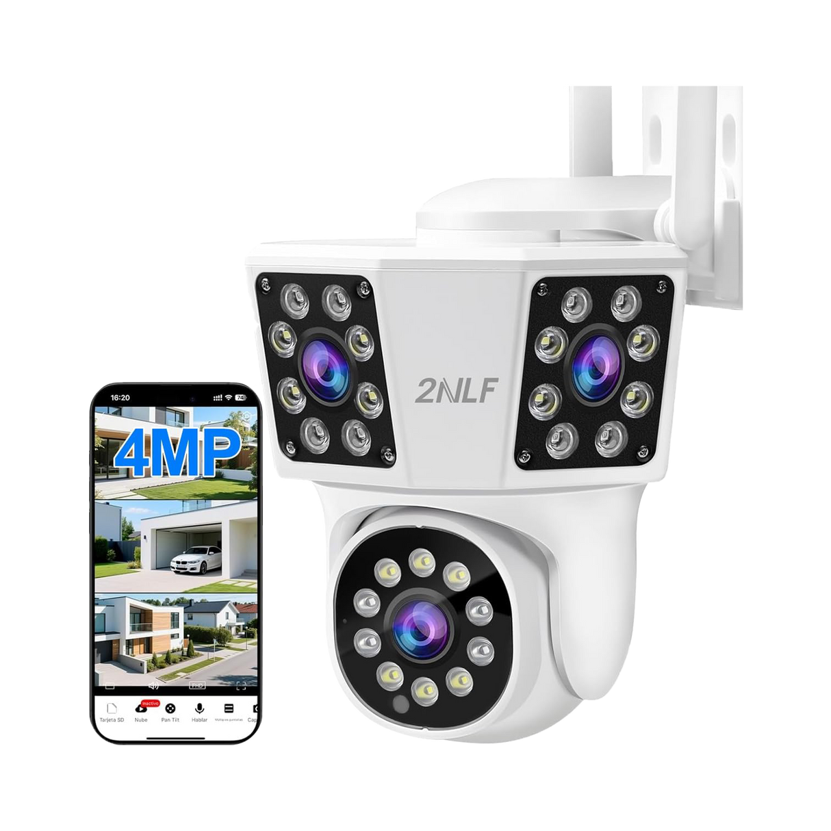 2NLF 4MP Outdoor WiFi Security Camera, 3-Lens, 360° Auto Tracking