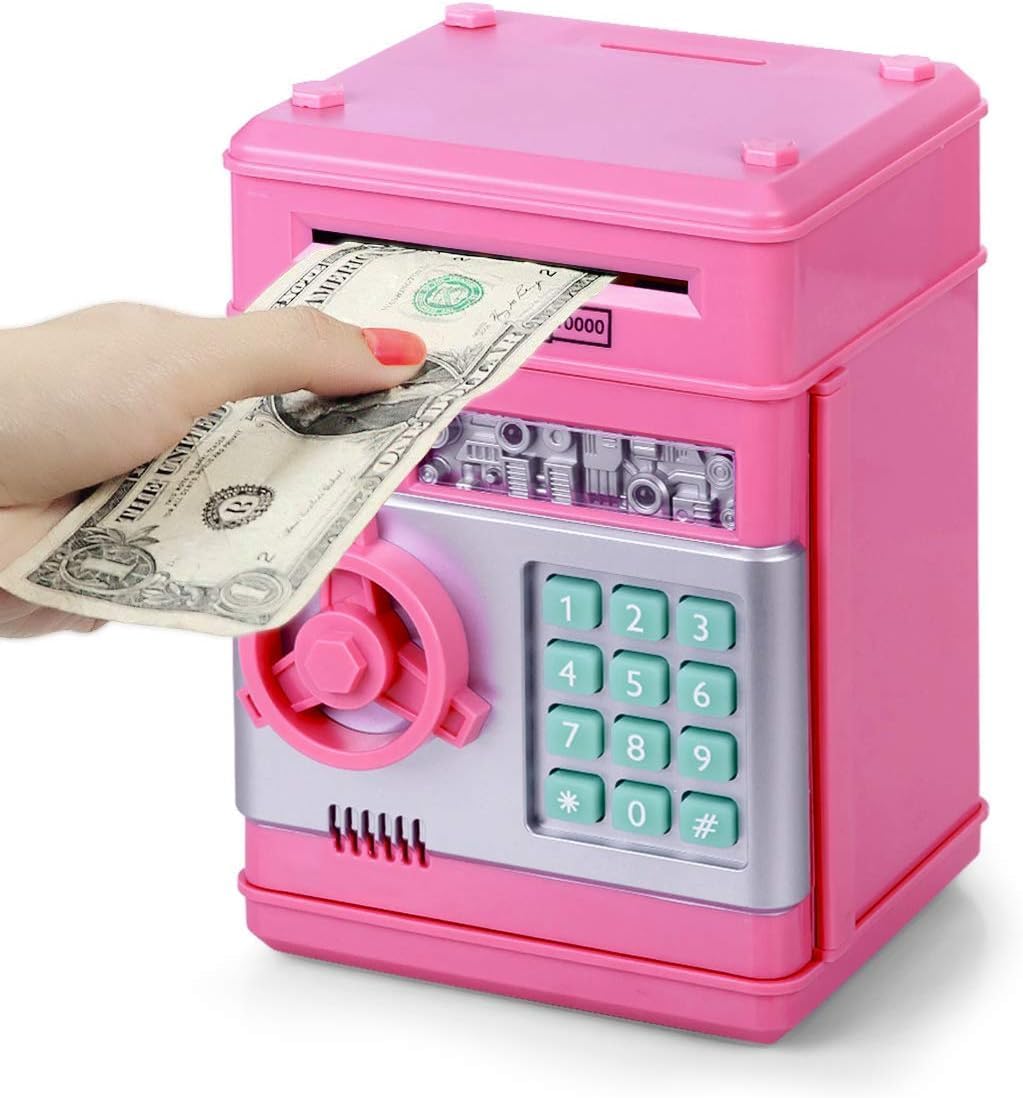 Refasy Piggy Bank for Girls & Boys, 4-11 Years - Electronic ATM Money Bank for Kids & Adults, Safe Coin Bank Toy, Pink