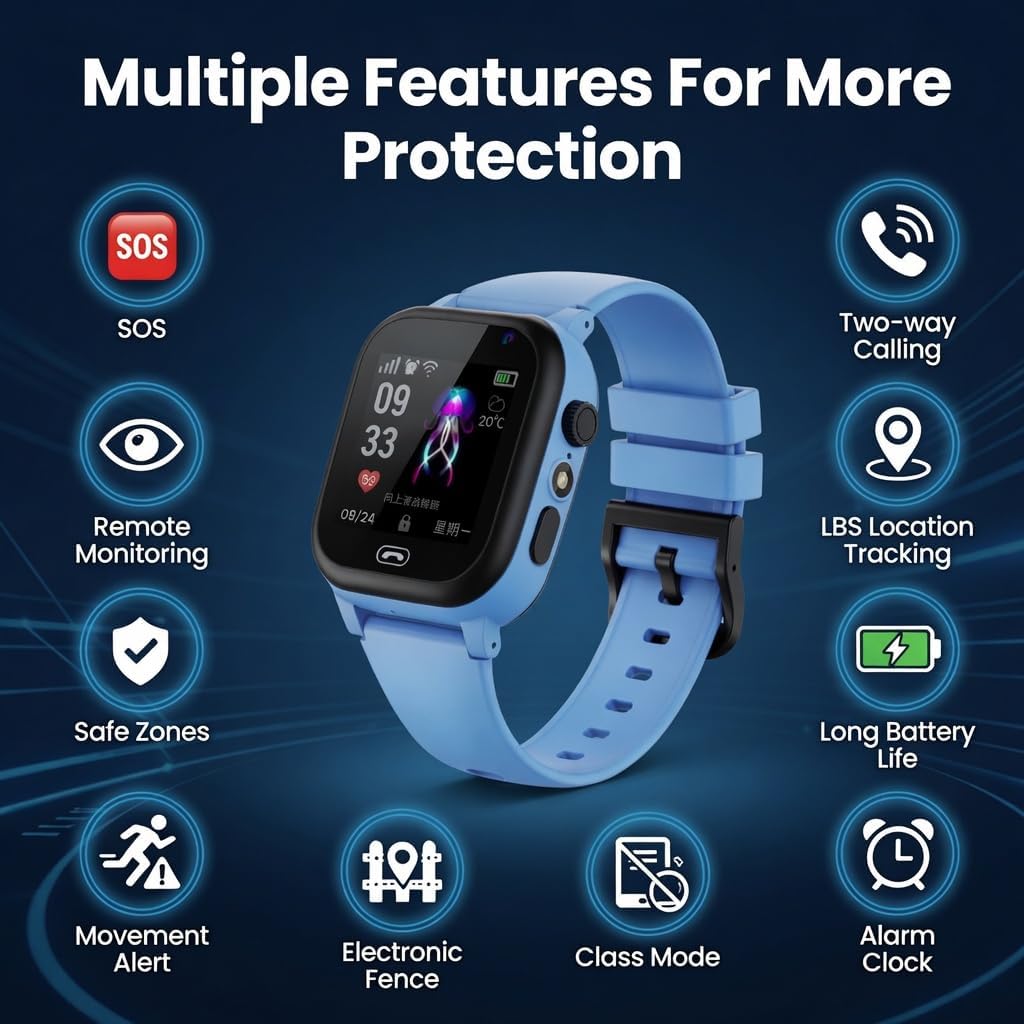 Kids Smart Watch with SOS Call, & GPS Tracking, SIM Card Support, IP67 Waterproof Touch Screen kids smart watch fitness tracker,School Mode, Alarm, Class Mode & Activity Features for Boys Girls