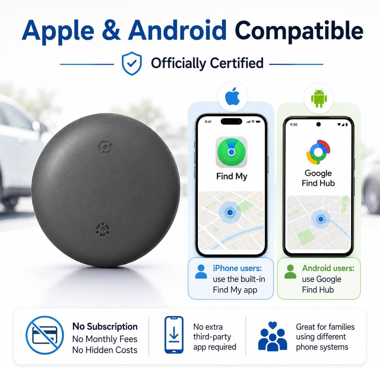 Car Tracker Support Android and iOS Systems, Magnetic Bluetooth Finder for Car with Alerts, Global positioning function,1 Year Battery Life (Includes Keychain, Strap & Mount)