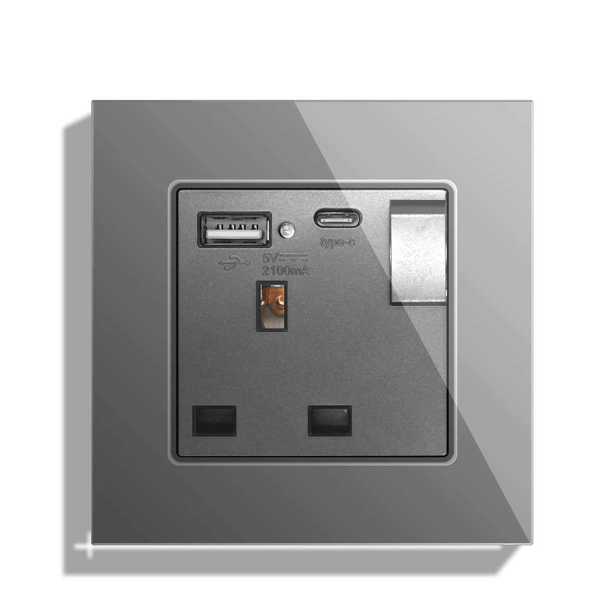BSEED Double Switched Wall Socket 2 Gang Black with USB C & USB A Charging Ports, 13A Wall Electric Power Socket with Glass Panel
