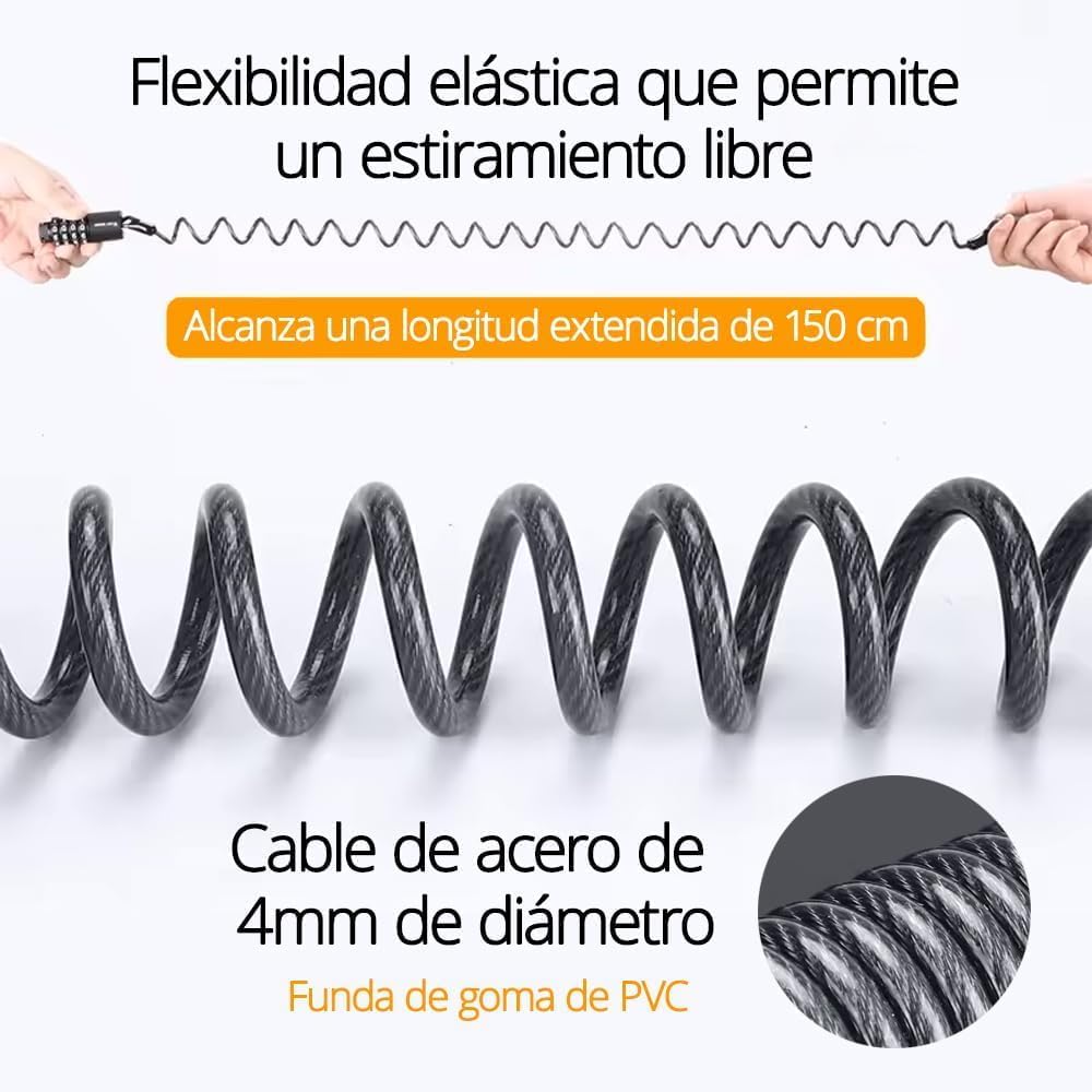 Bicycle Heavy-Duty Lock, Azonee 1.5m Steel Cable Lock with 4-Digit Combination, Durable Anti-Theft Bike Lock for Bicycles, Electric Scooters & Motorcycles
