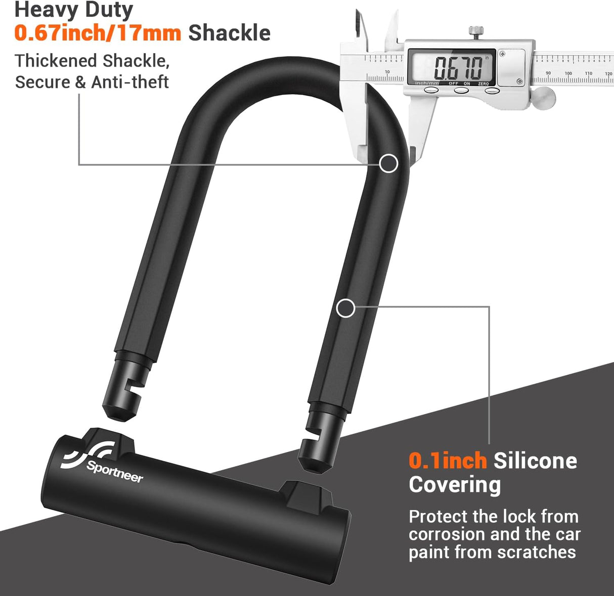 Sportneer Bike Lock Set Heavy Duty U Lock with 5 Ft Security Steel Cable for Road Mountain Bike