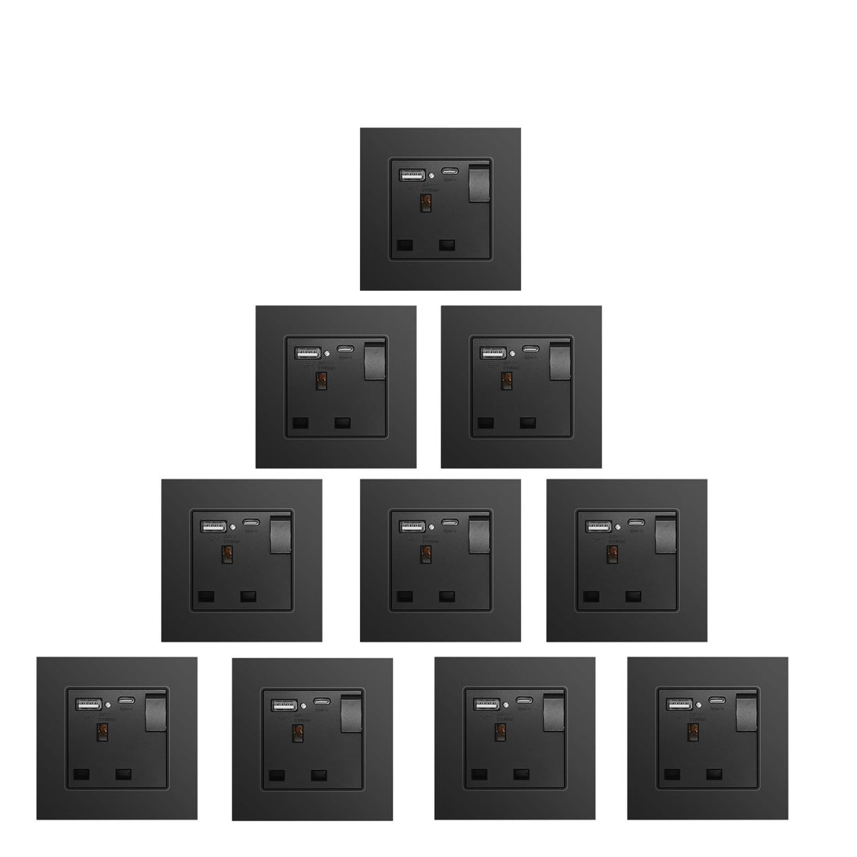 BSEED Double Switched Wall Socket 2 Gang Black with USB C & USB A Charging Ports, 13A Wall Electric Power Socket with Glass Panel