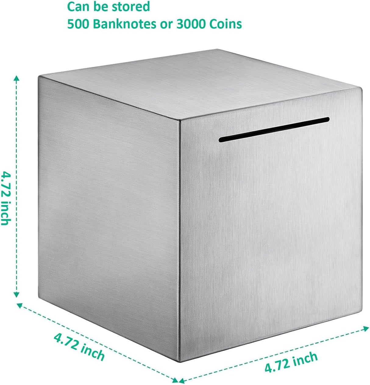Piggy Bank for Adults Must Break to Open, Stainless Steel Metal Money Savings Box for Cash Coin (4.72 inch) Silver