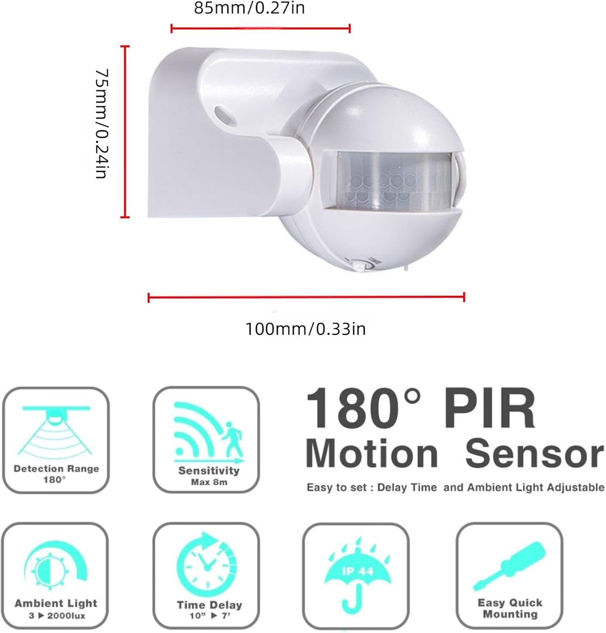 PIR Motion Sensor Light Switch-360° Detection Range, Bladk, 220-240V IP54 Infrared Occupancy Sensor Switch,Djustable Delay Indoor/Outdoor Wall Switch