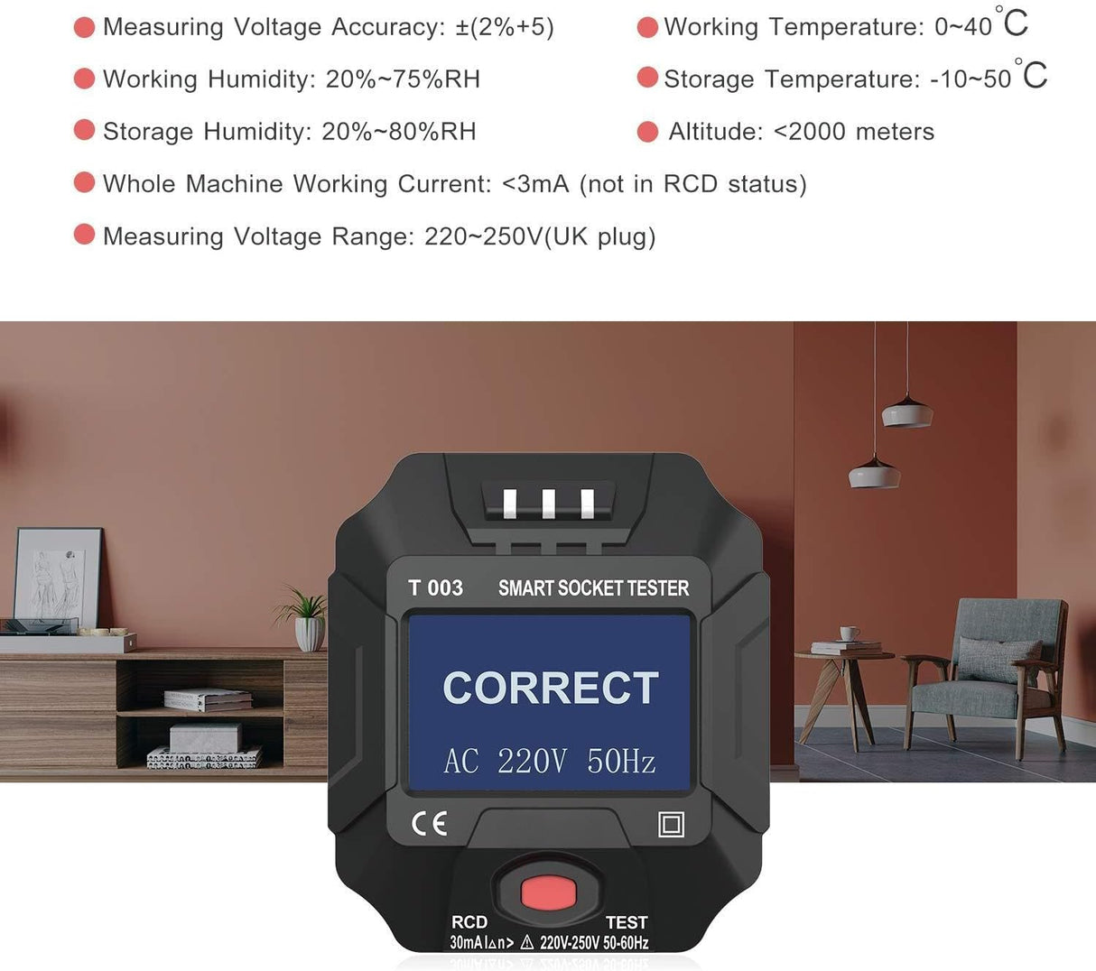 Electric Socket Tester, UK Plug Outlet Smart Socket Tester Digital Display LCD Socket Tester Circuit Polarity Detector Wall Plug Breaker Finder Leakage Test