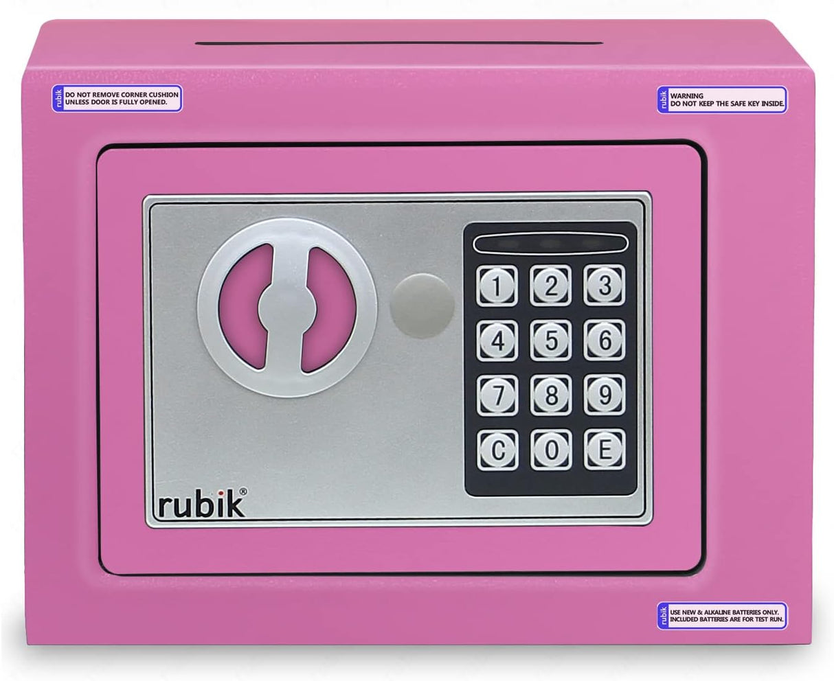 Rubik Mini Cash Deposit Drop Slot Safe with Key + PIN (Pink)