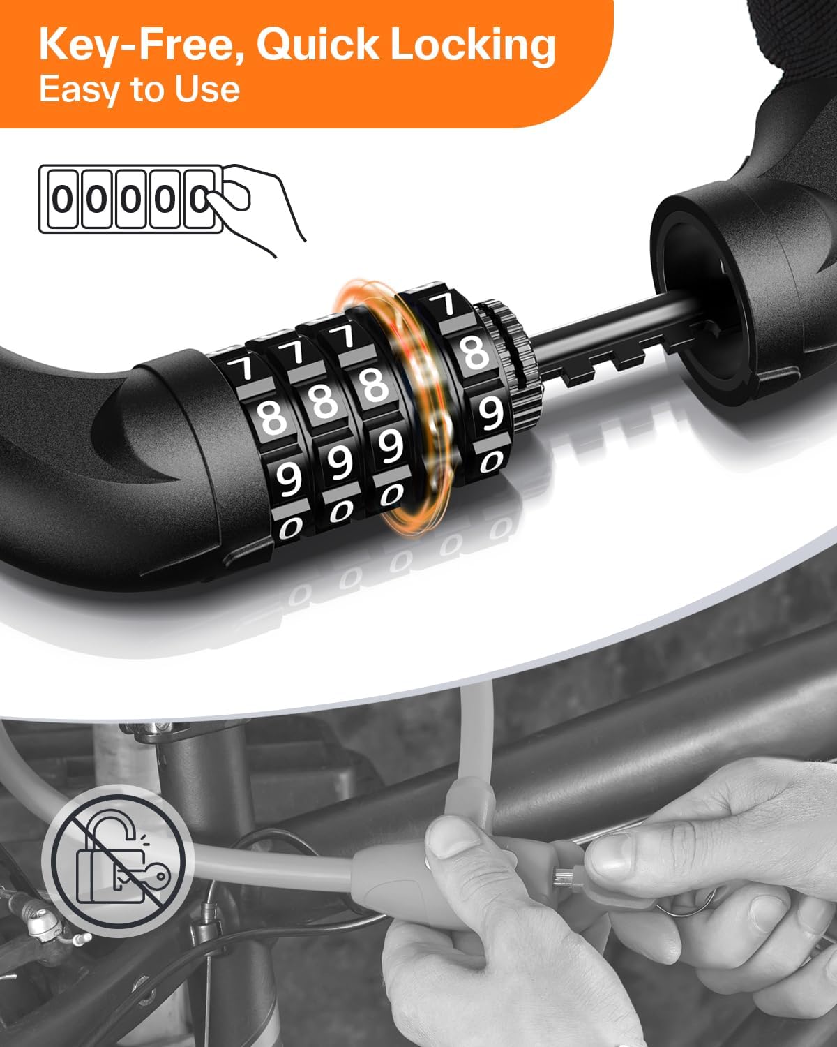 Sportneer Bike Lock: 5 Digit Combination Bike Chain Lock High Security Anti Theft - 3.2ft (0.97m) Heavy Duty Bicycle Lock for Bike Scooter - 6mm Thick