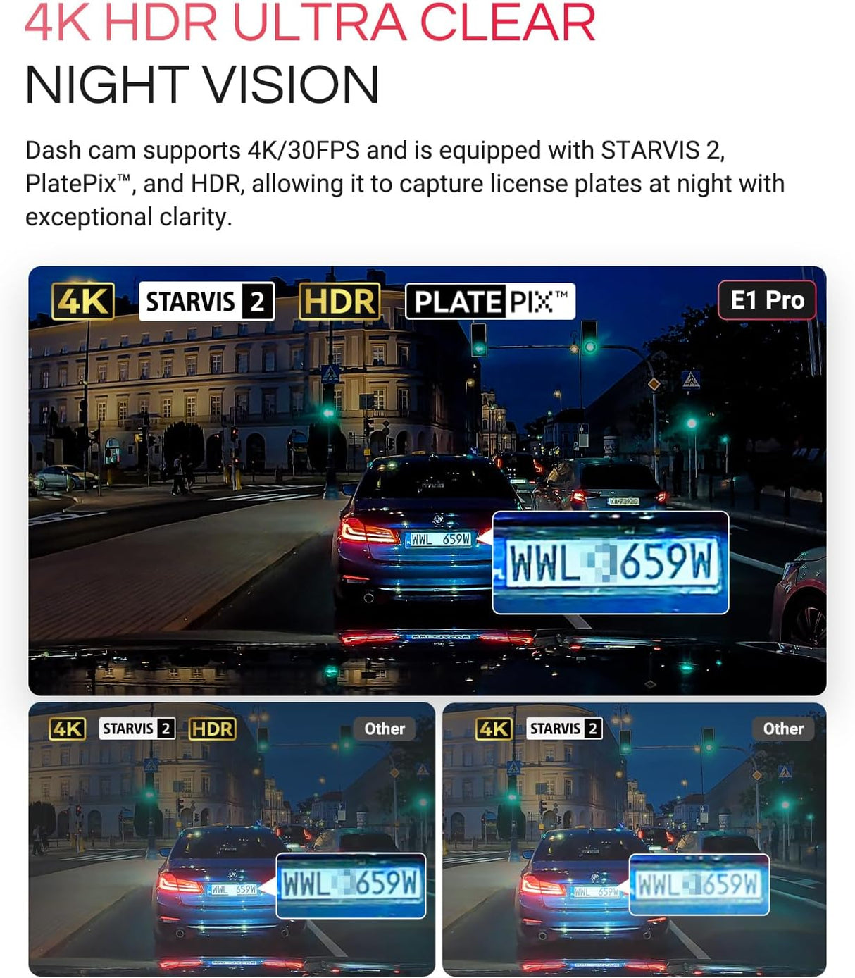Vantrue E1 Pro 4K Mini Dash Cam Front, STARVIS 2 PlatePix™ HDR Night Vision Car Camera, Built-in 5G WiFi GPS, 1.54'' IPS Screen, LTE Support, Voice Control, 24/7 Buffered Parking Mode, Support 1TB Max