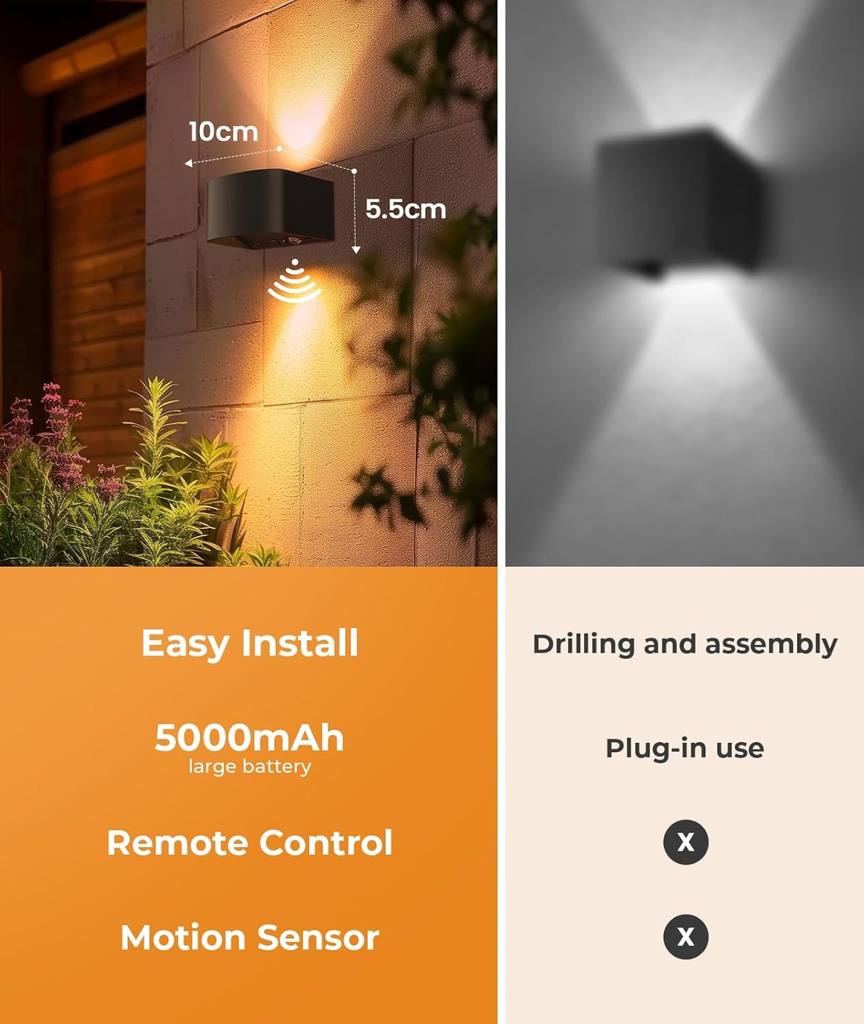 Tobeape Motion Sensor Wall Sconce with Remote, 5000mAh Battery Operated Rechargeable Wall Light Night Light with 3 Color Temps, Wireless LED Wall Mounted Lamp Indoor for Living Room Bedroom Bedside