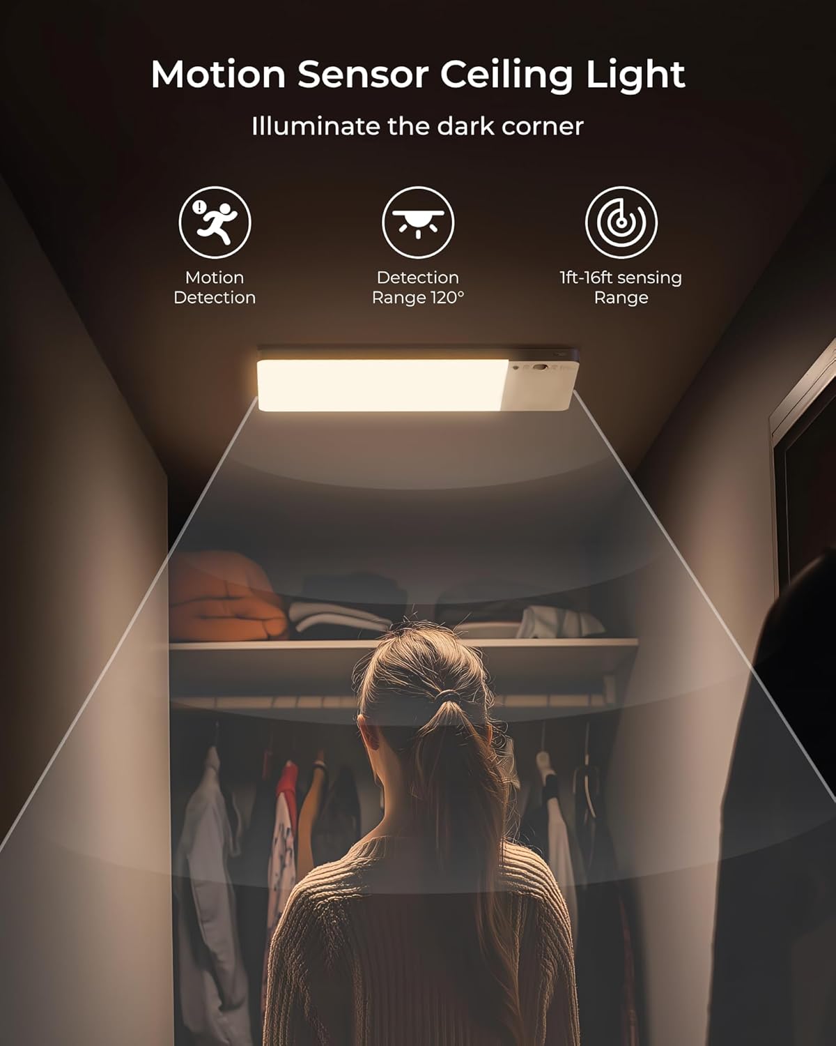 Battery Powered Motion Sensor Light, 12000mAh Rechargeable Under Cabinet Light with Remote, Magnetic Wireless LED Closet Light, 3 CCT Dimmable Sensor Light for Kitchen Bedroom Bathroom Ceiling Home