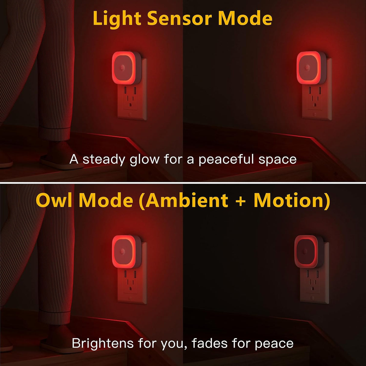 YUNLEX 2 Pack Plug in Red Sleep Night Light with Motion Sensor & Dusk to Dawn Sensor, Soft Glow, Dimmable, LED Lights for Bedroom, Sleep, Baby Nursery, Kids, Toddler, Bathroom, Hallway, Home Decor
