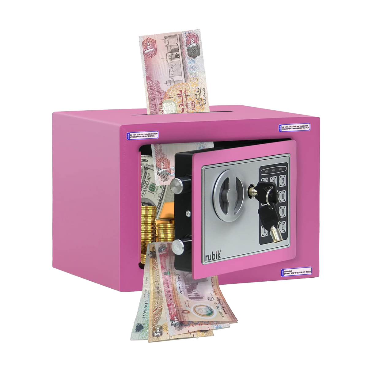 Rubik Mini Cash Deposit Drop Slot Safe with Key + PIN (Pink)
