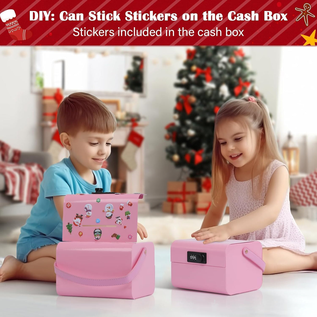 Mini Safe Box for Kids - Portable Money Lock Box with Combination Lock for Cash, Jewelry & Valuables, Lightweight Security Safe Metal Money for Cash Saving for Kids Boys Girls (Pink)