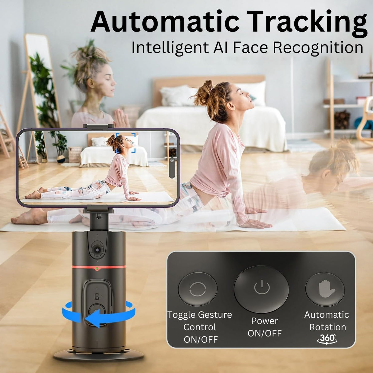 Auto Face Tracking Tripod, Smart Selfie Stick Object Tracking Holder, No App Required, 360° Rotation Body Phone Camera Mount with Detachable Remote, Smart Shooting Holder With Gesture Control
