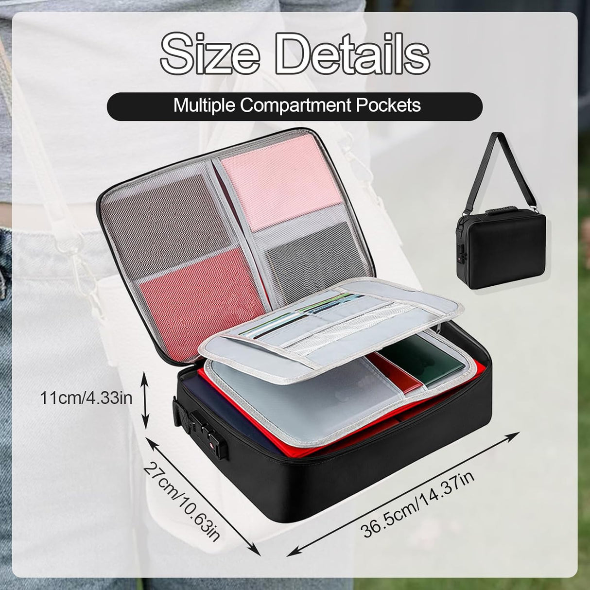 Fireproof Document Bag with Lock, Plenty of Pockets, Portable Home Travel Office Safe Box with Handle, Waterproof Zipper Documents Safe Storage Case for Important Files Photo Certificates Laptop