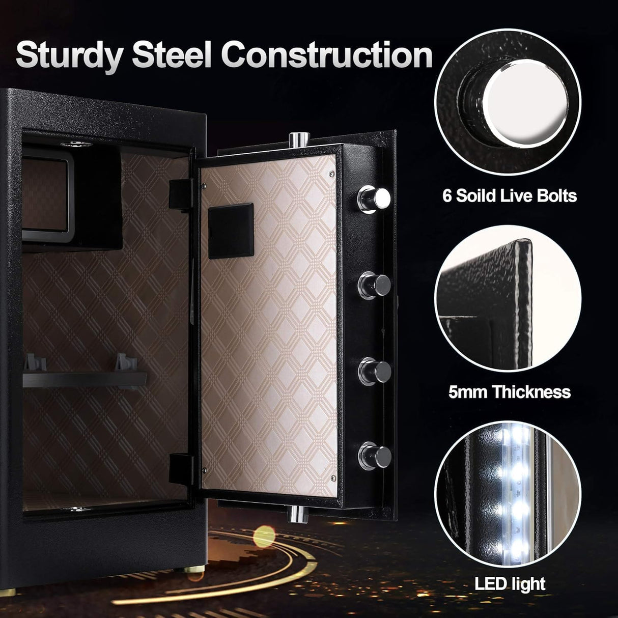 Heavy Duty Large Home Safe – 2.05 Cubic Feet Digital Security Safe with Touchscreen Keypad & Internal Lock Box for Home Office Business, Black
