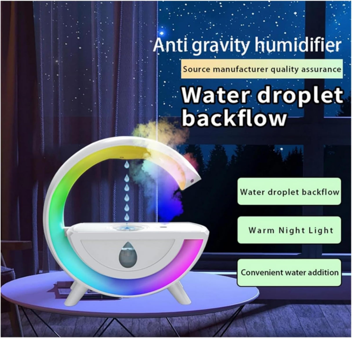 SKEIDO 350ml Anti-gravity Air Humidifier Diffuser Creative Aromatherapy Water Droplet RGB Table Lamp Night Light for Office Bedroom