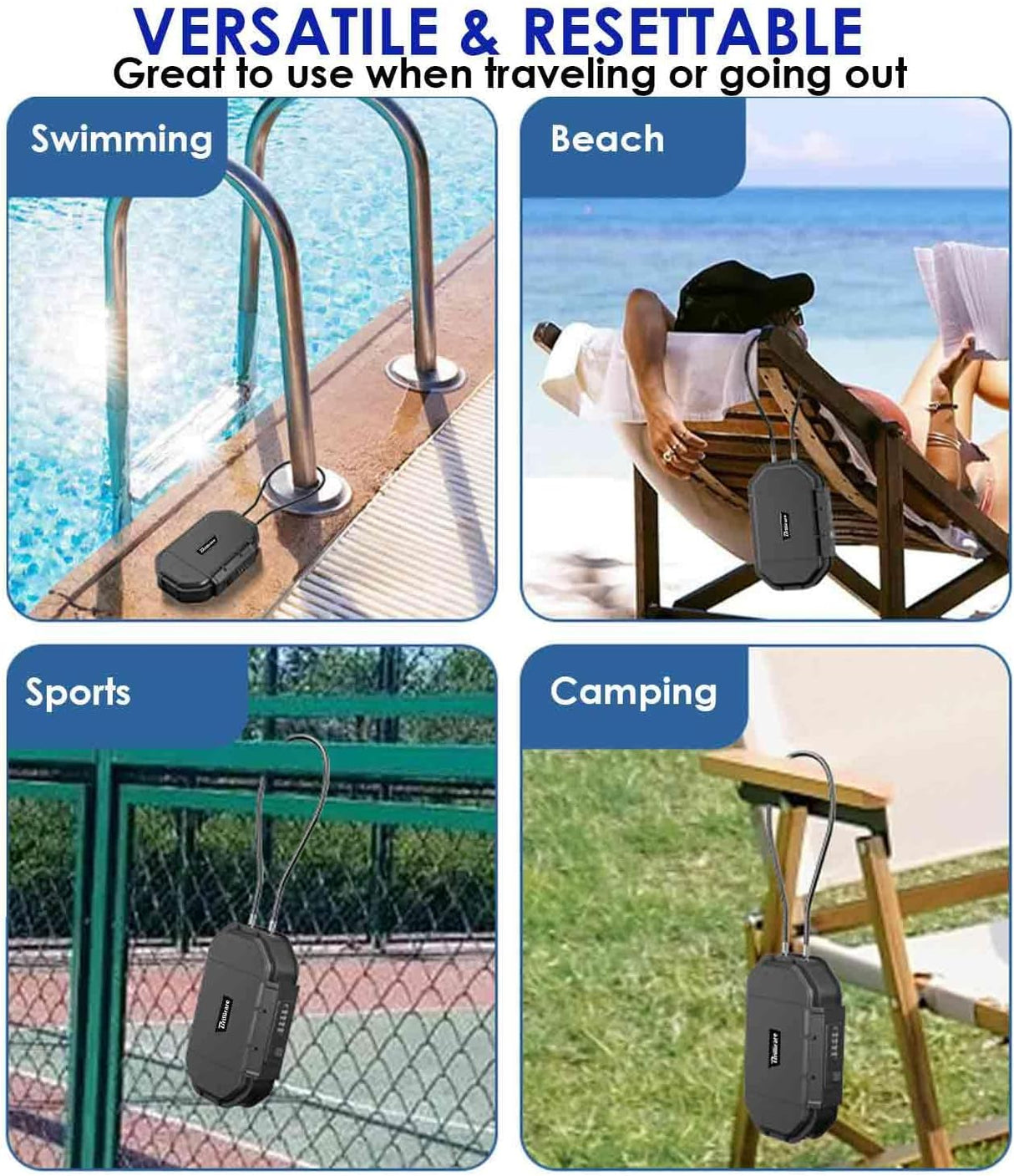 Waterproof Lock Box, Portable 4-Digit Combination Safe Boxes with Removable Cable, Anti-Theft Small Security Lockbox, Resettable Code Cash Case, Outdoor Key Hider for Travel, Gym, Hotel, Dorm, Beach
