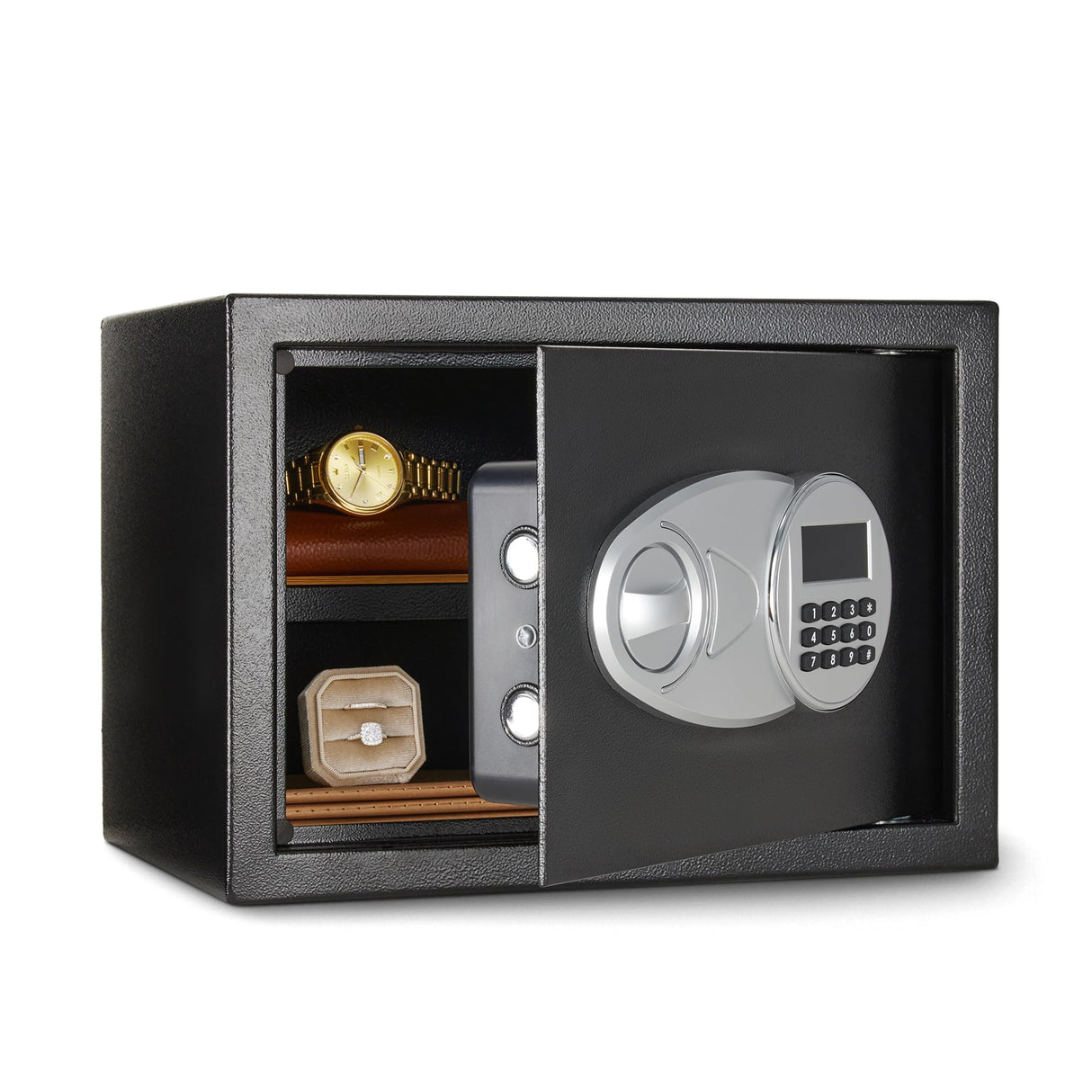 Amazon Basics Steel Home Security Electronic Safe with Programmable Digital Keypad Lock for Jewelry, Money, Valuables Storage, 34 Litres, 33 cm W x 33 cm D x 36 cm H, Black