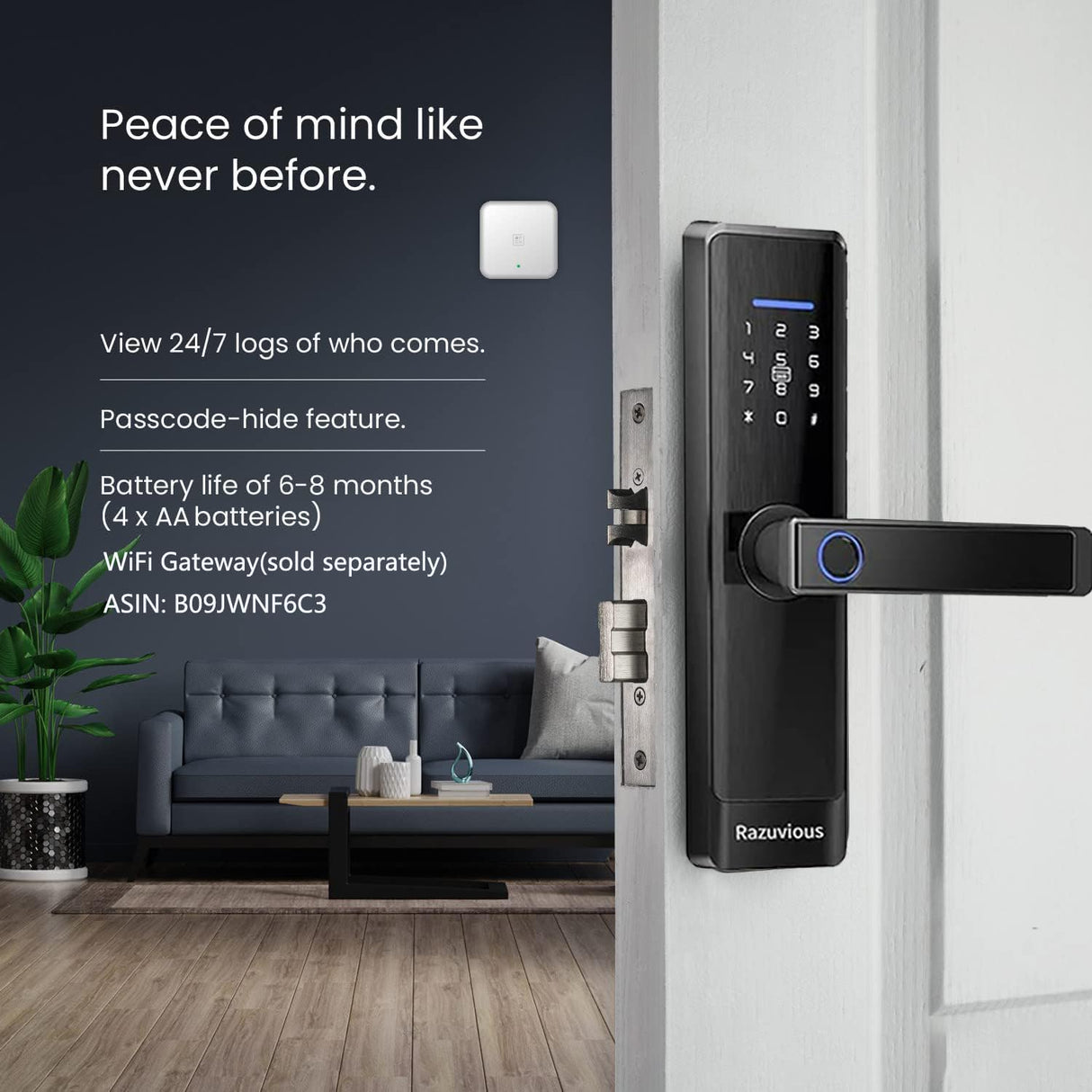 Smart Lock,Fingerprint Door Lock with 4585 Mortise.Keyless Entry Bluetooth Lock,Free APP,IC Card,Anti-peep Code,TT Lock App Control,for Home,Office,Apartment (R1)