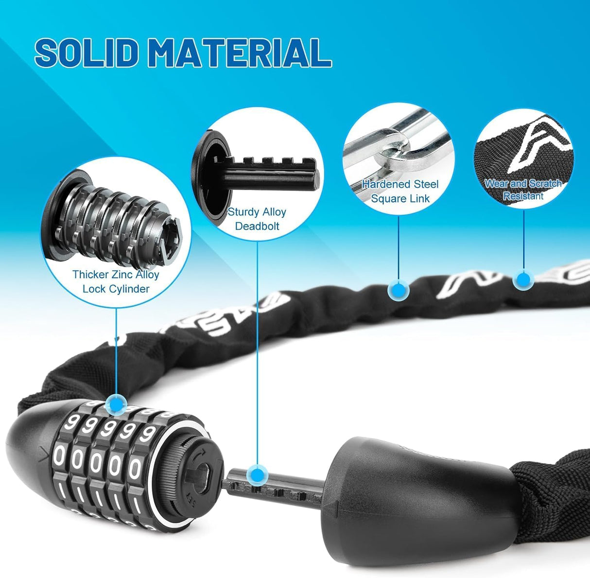 Bike Lock 5-Digit Combination Bike Lock 110CM Anti-Theft Bicycle Lock Resettable Bike Lock Chain for Bicycle, Motorcycle and More