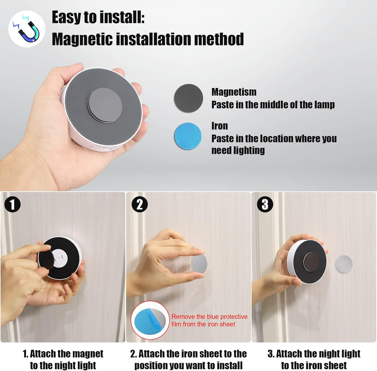 8 LEDs Rechargeable Motion Sensor Light, Cordless LED Night Light with USB Cables and Magnetic Patch, Wireless Wall Lamp for Stair